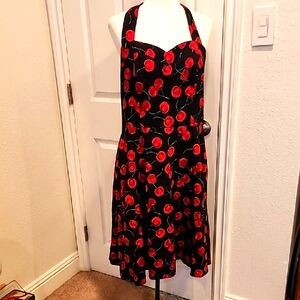 Topdress Women's Polka-dot Audrey Dress, 1950s Halter Retro Red Cherries 3XL